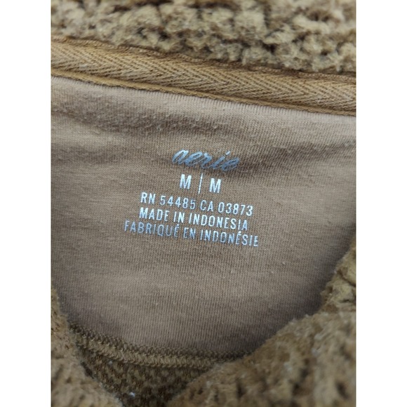 Aerie Pullover Sweater Womens Medium Orange Marigold Sherpa Henley Long Sleeve - Picture 4 of 12